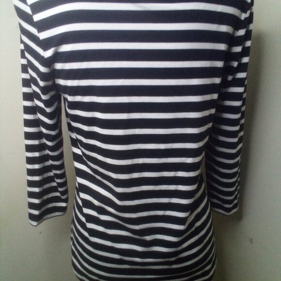 Verve Ami Shirt Women M 3/4 Sleeve Cut-Out Stripe Black White - Picture 15 of 16